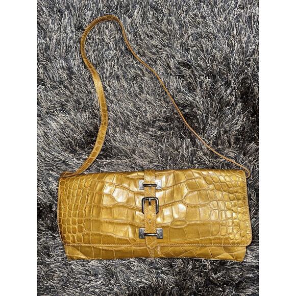 Claudia Firenze Mustard Leather Croc Embossed Leather Shoulder/Clutch Purse EUC - Picture 10 of 10